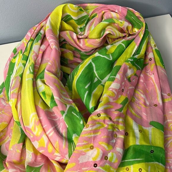 Lilly Pulitzer Fan Dance Floral Scarf For Target SEQUINS - Picture 3 of 6